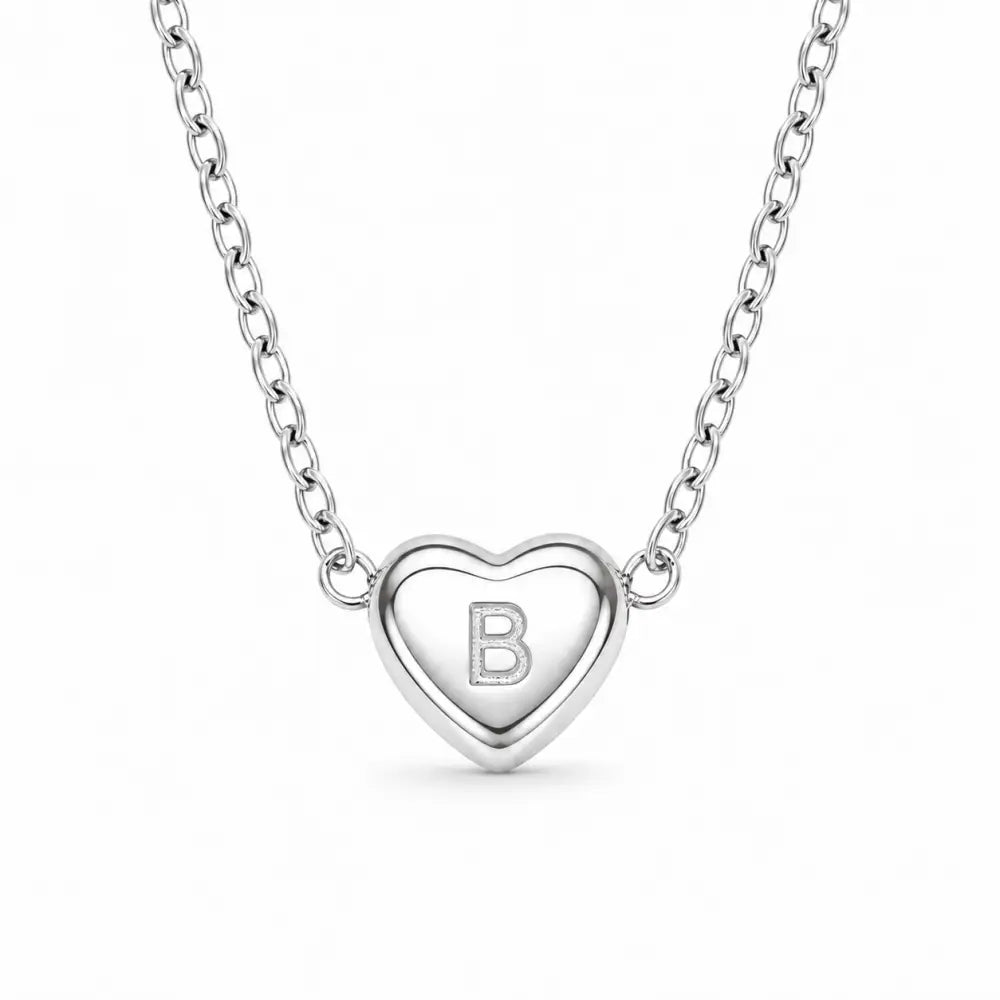 Dainty Heart Initial Necklace - Silver / A - Necklaces