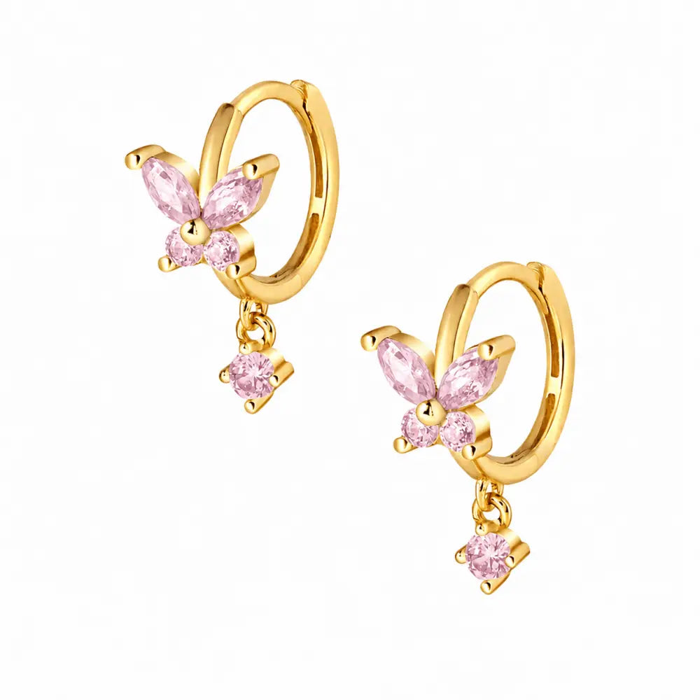 Evelyn Butterfly Hoop Earrings - Gold / Pink - Earrings