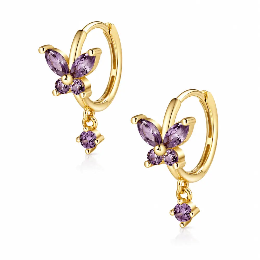 Evelyn Butterfly Hoop Earrings - Gold / Purple - Earrings