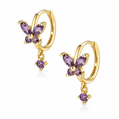 Evelyn Butterfly Hoop Earrings - Gold / Purple - Earrings
