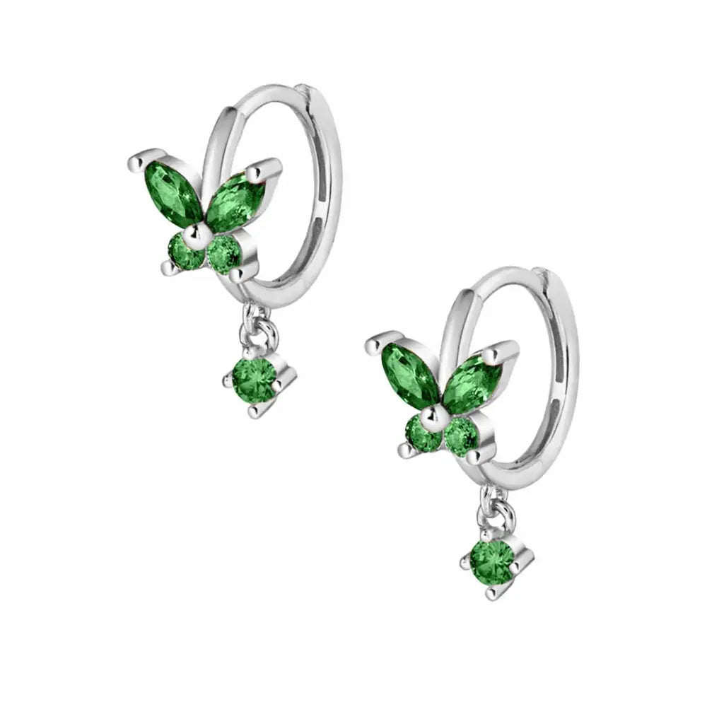 Evelyn Butterfly Hoop Earrings - Silver / Green - Earrings