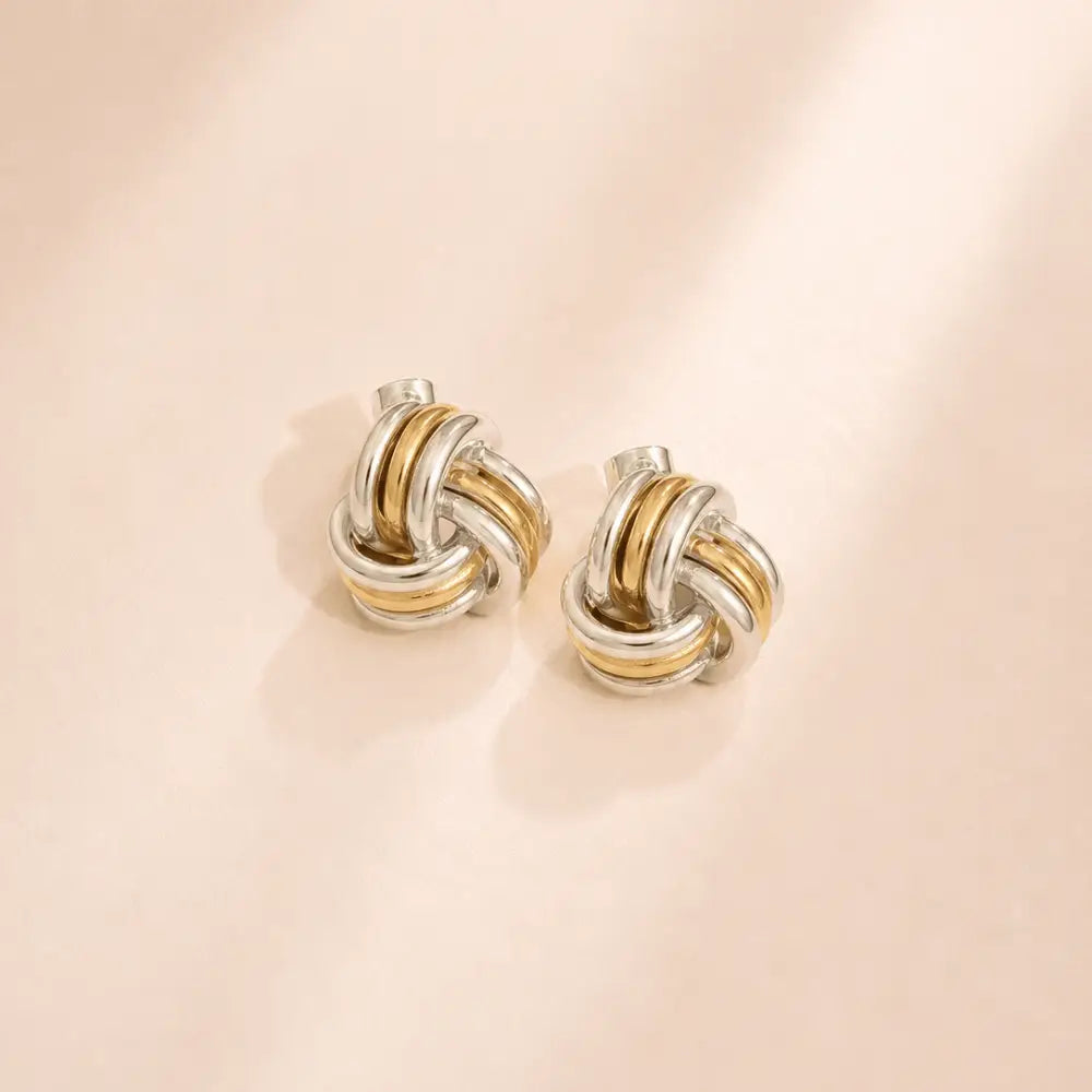 Freedom Knot Stud Earrings - Gold & Silver Mix - Earrings