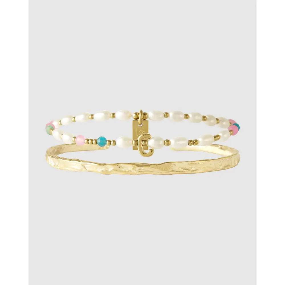 Gemstone Initial Bracelet Stack - C - Bracelets