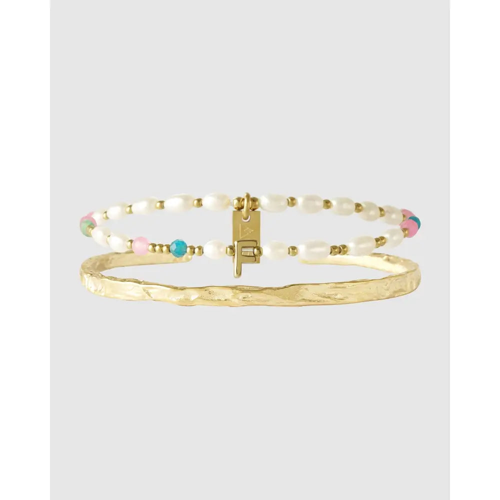 Gemstone Initial Bracelet Stack - F - Bracelets