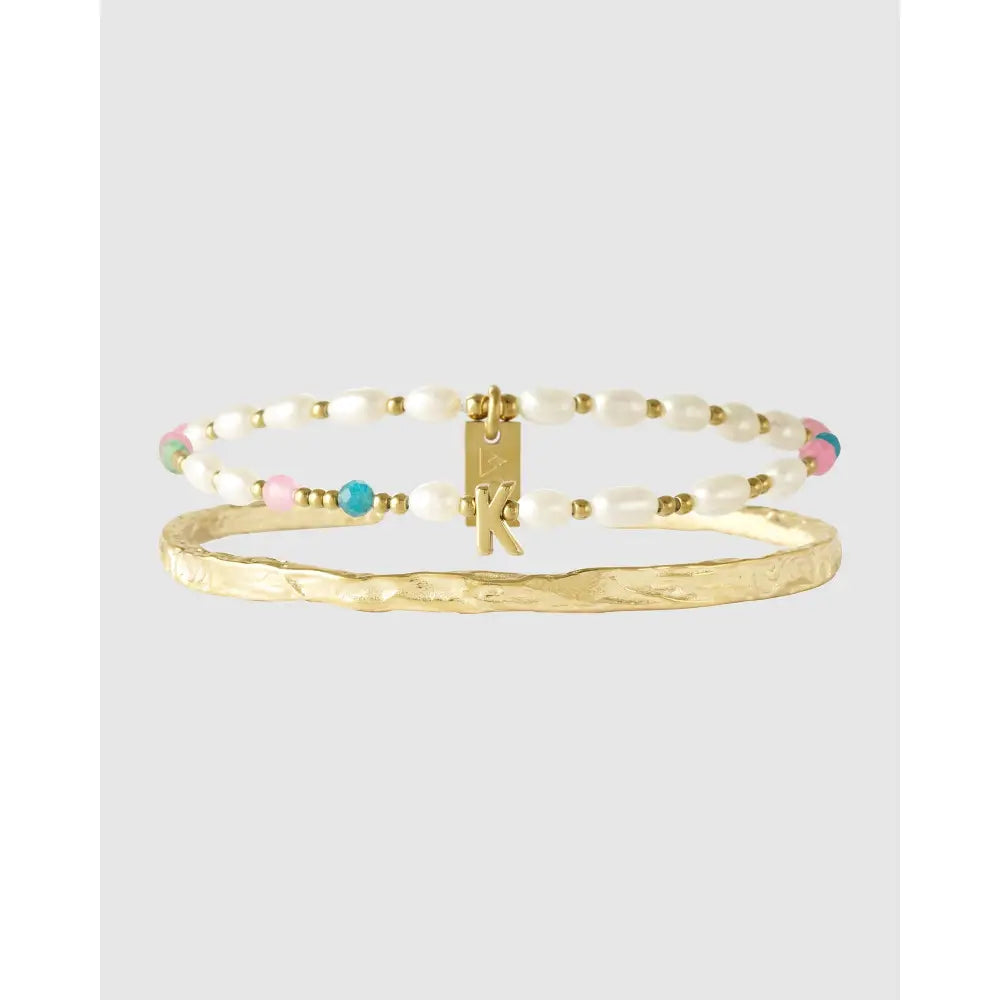 Gemstone Initial Bracelet Stack - K - Bracelets