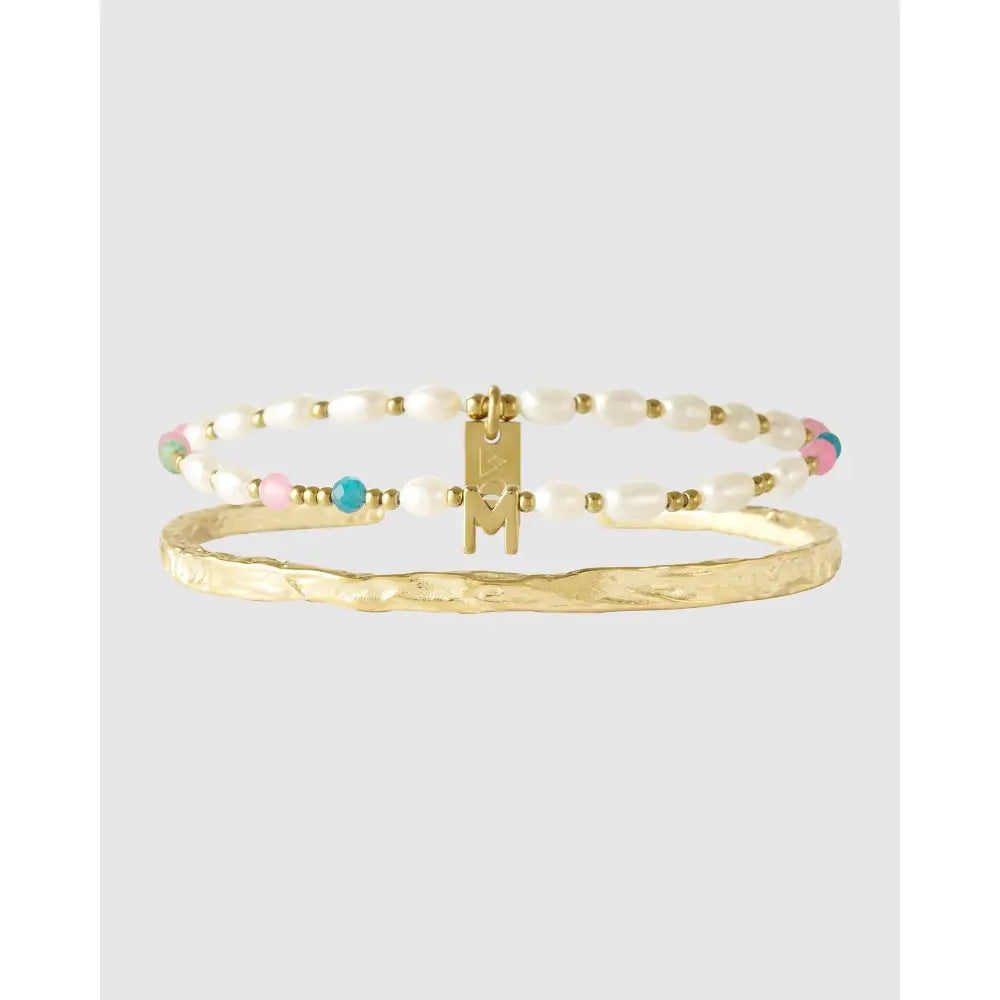 Gemstone Initial Bracelet Stack - M - Bracelets