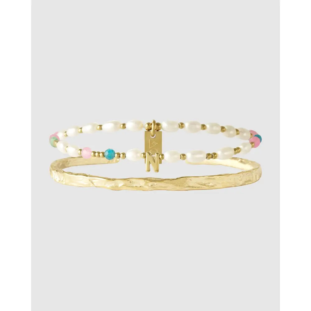 Gemstone Initial Bracelet Stack - N - Bracelets