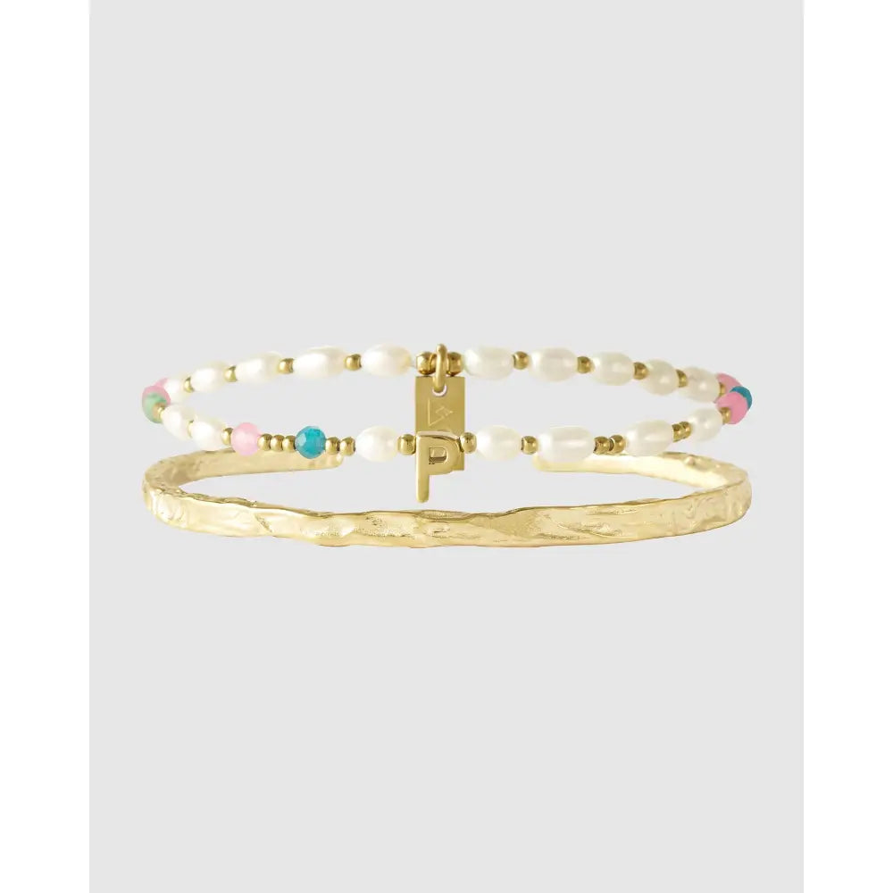 Gemstone Initial Bracelet Stack - P - Bracelets
