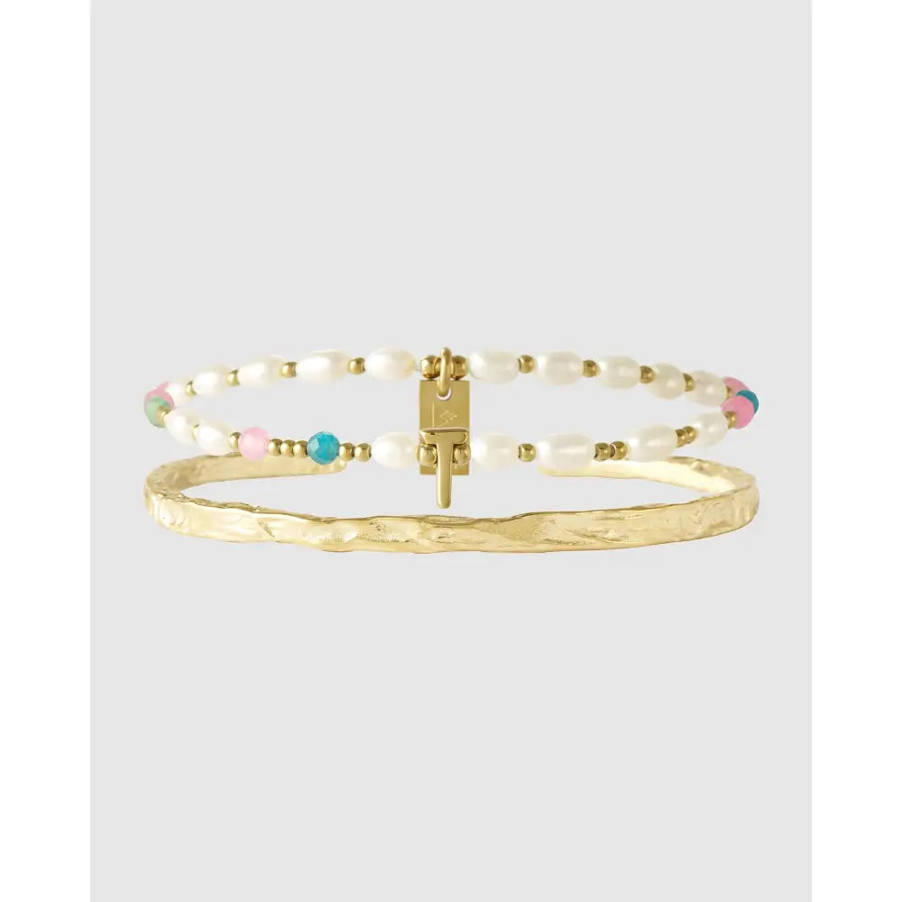 Gemstone Initial Bracelet Stack - T - Bracelets