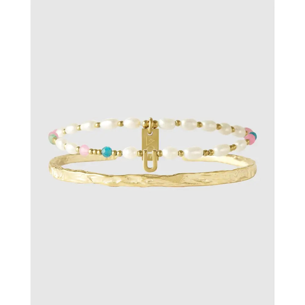 Gemstone Initial Bracelet Stack - U - Bracelets