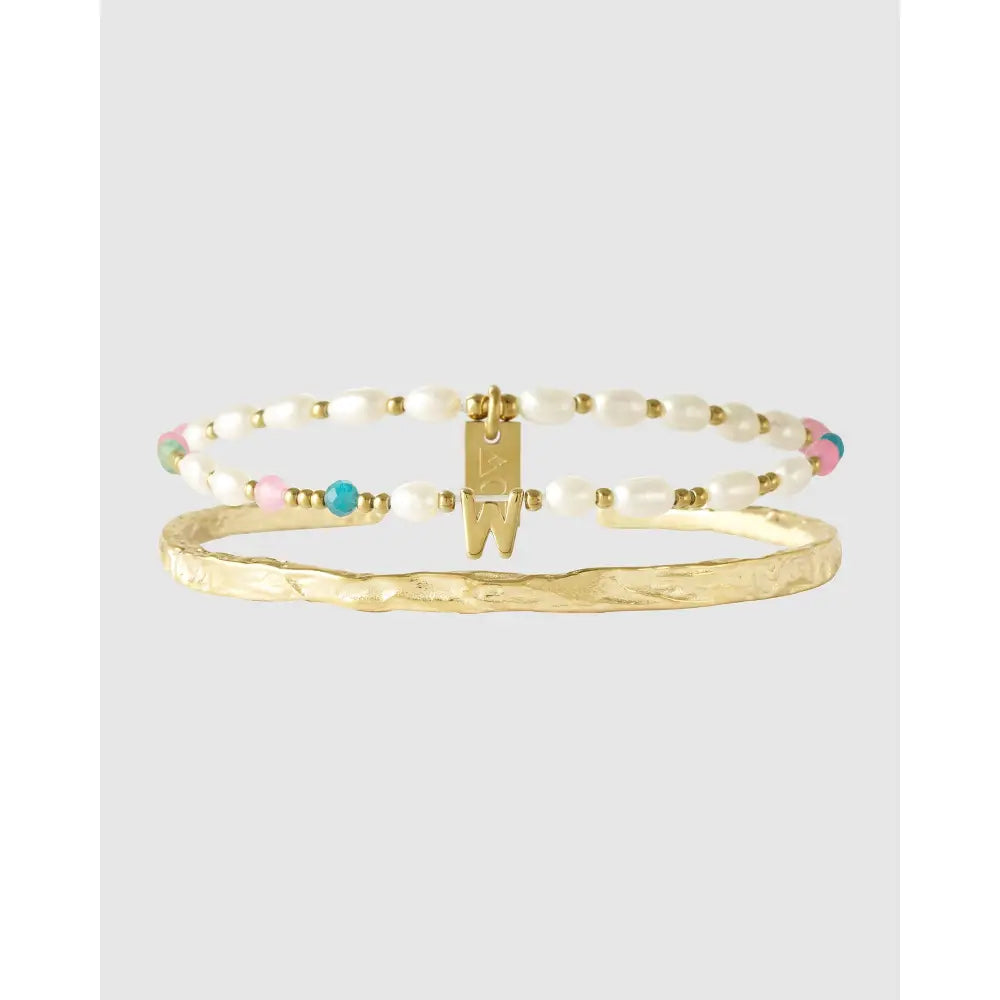 Gemstone Initial Bracelet Stack - W - Bracelets