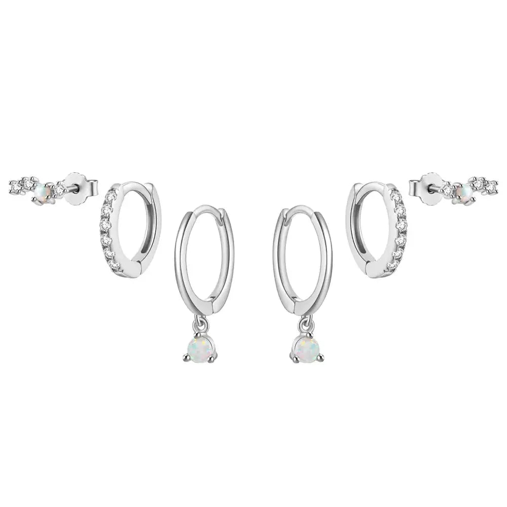 Grace Opal Earring Set - Silver - Earrings