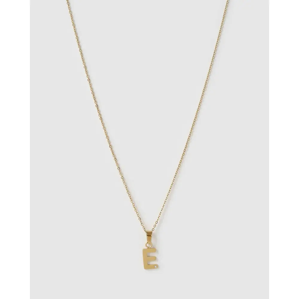 Initial Charm Necklace - E / Gold - Necklaces