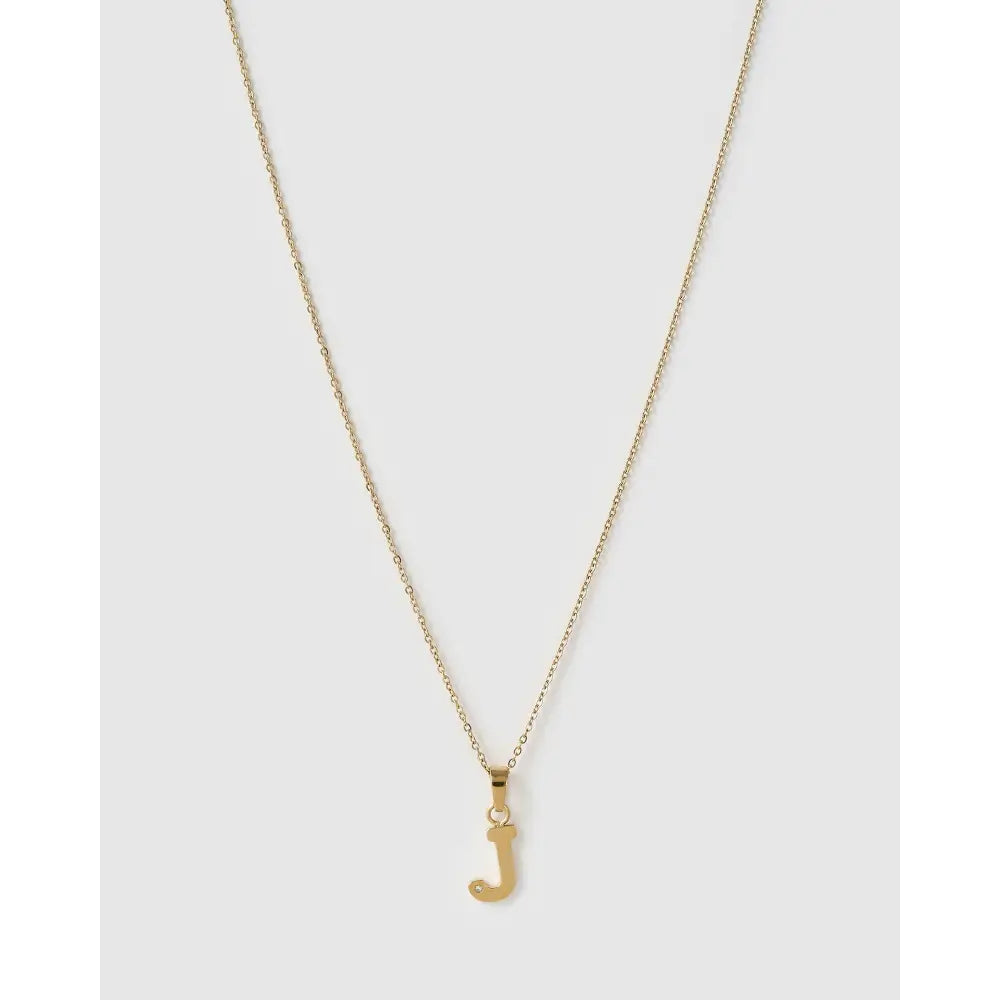 Initial Charm Necklace - J / Gold - Necklaces