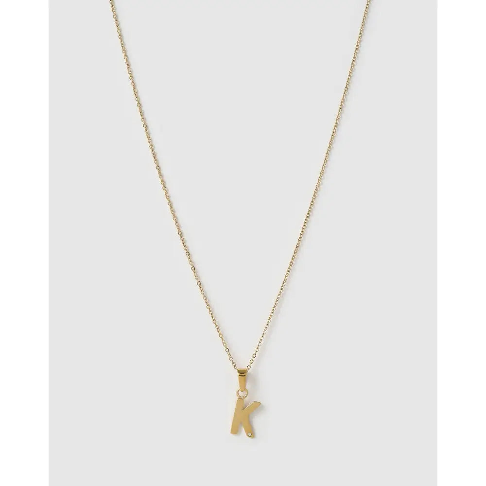 Initial Charm Necklace - K / Gold - Necklaces