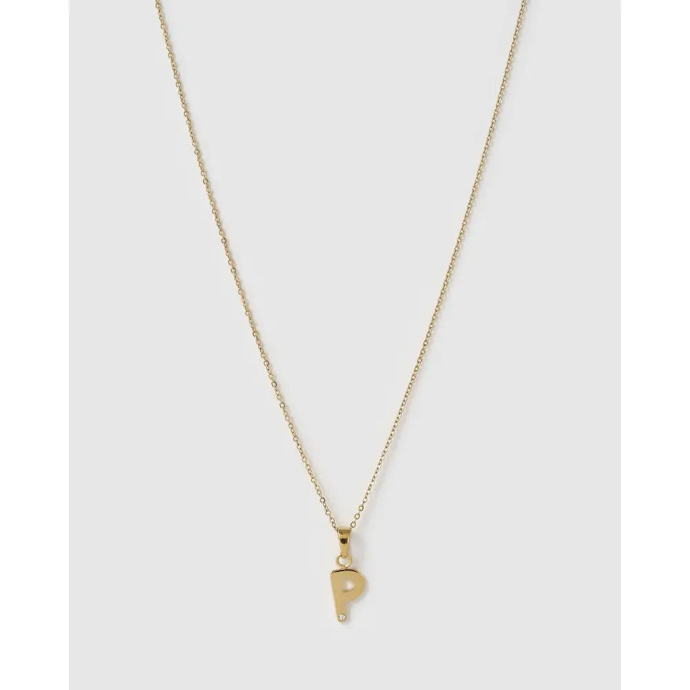 Initial Charm Necklace - P / Gold - Necklaces