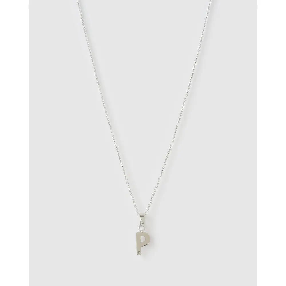 Initial Charm Necklace - P / Silver - Necklaces