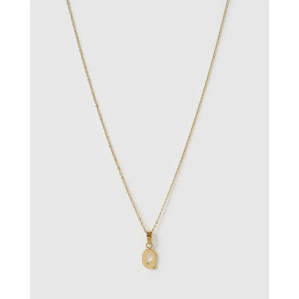 Initial Charm Necklace - Q / Gold - Necklaces