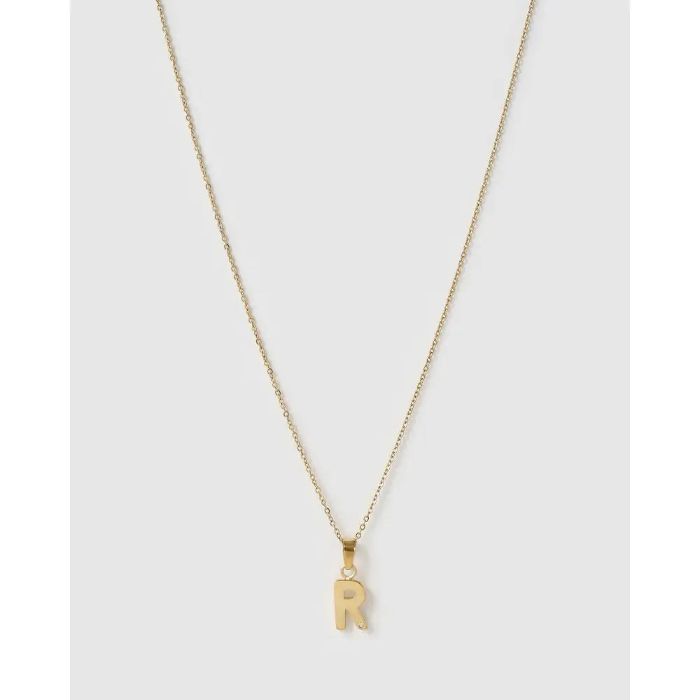 Initial Charm Necklace - R / Gold - Necklaces