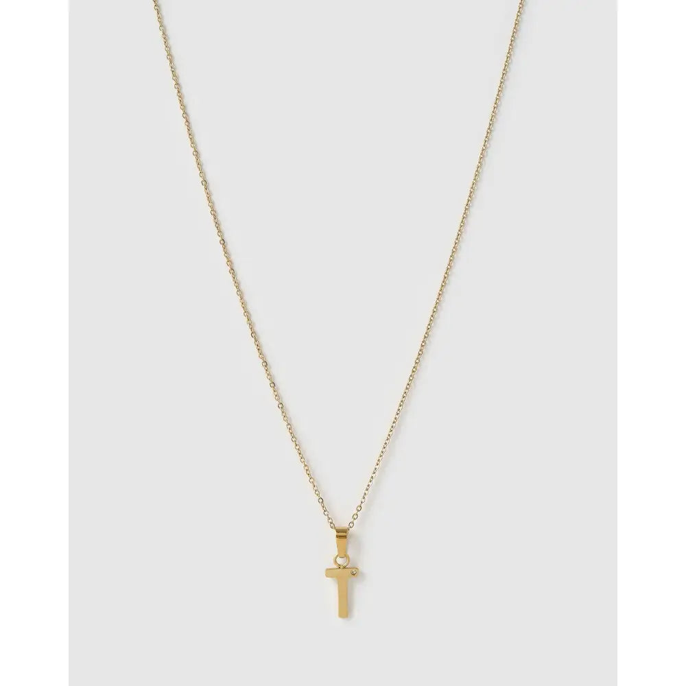 Initial Charm Necklace - T / Gold - Necklaces