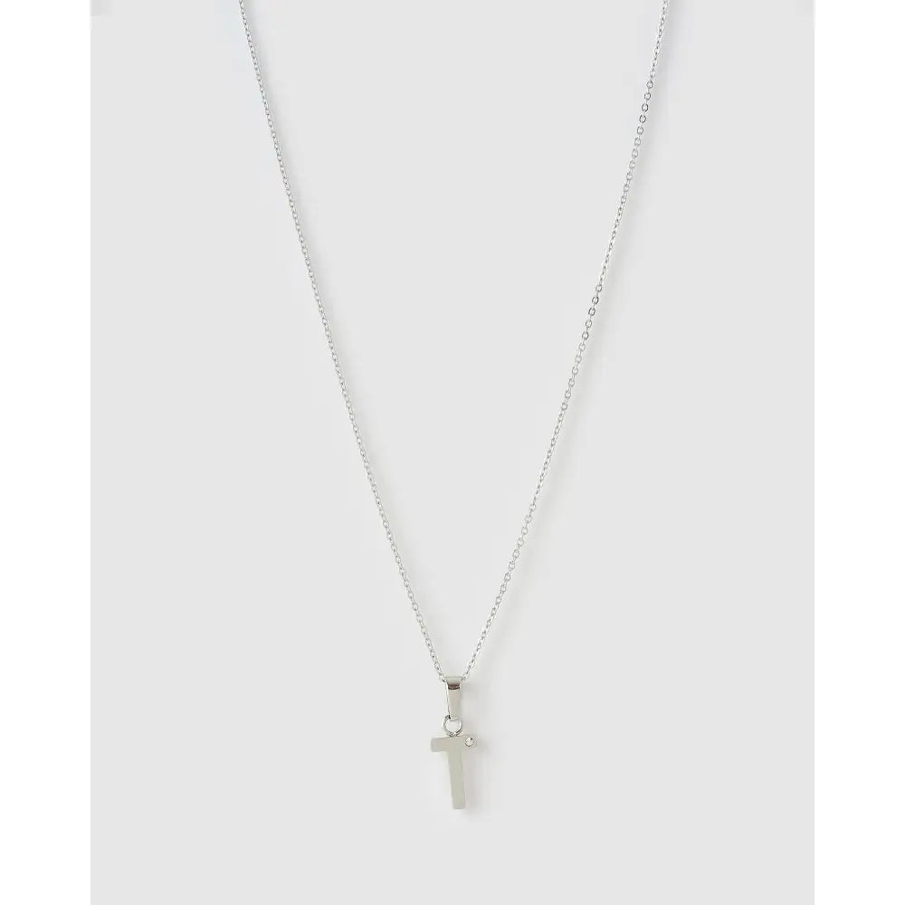 Initial Charm Necklace - T / Silver - Necklaces