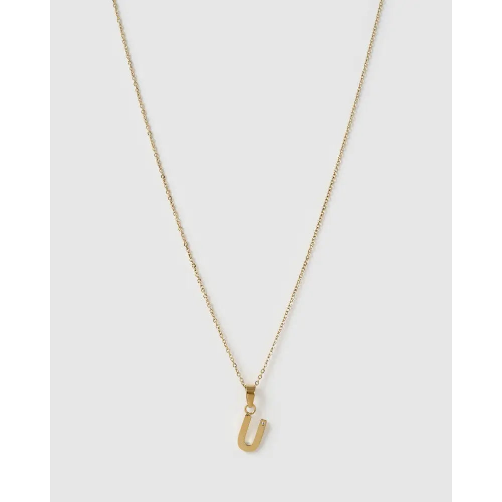 Initial Charm Necklace - U / Gold - Necklaces