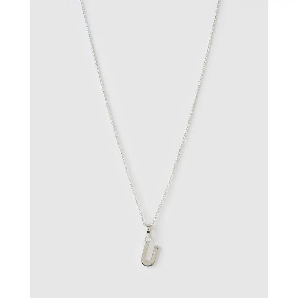 Initial Charm Necklace - U / Silver - Necklaces