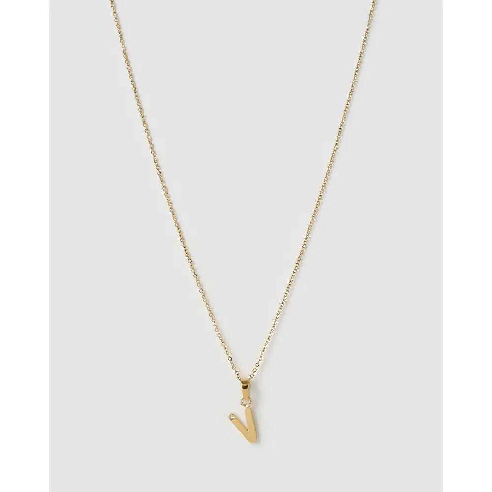 Initial Charm Necklace - V / Gold - Necklaces