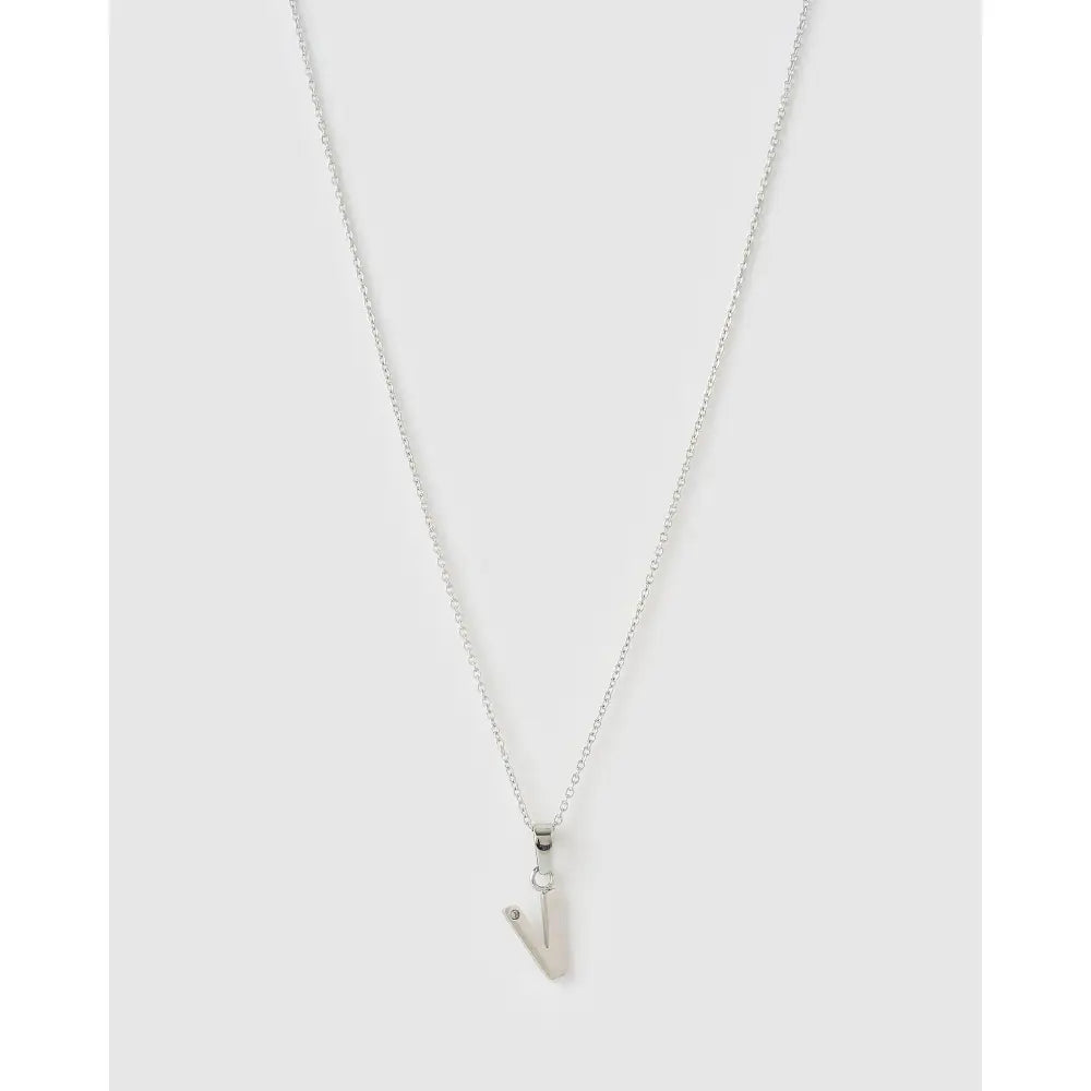 Initial Charm Necklace - V / Silver - Necklaces