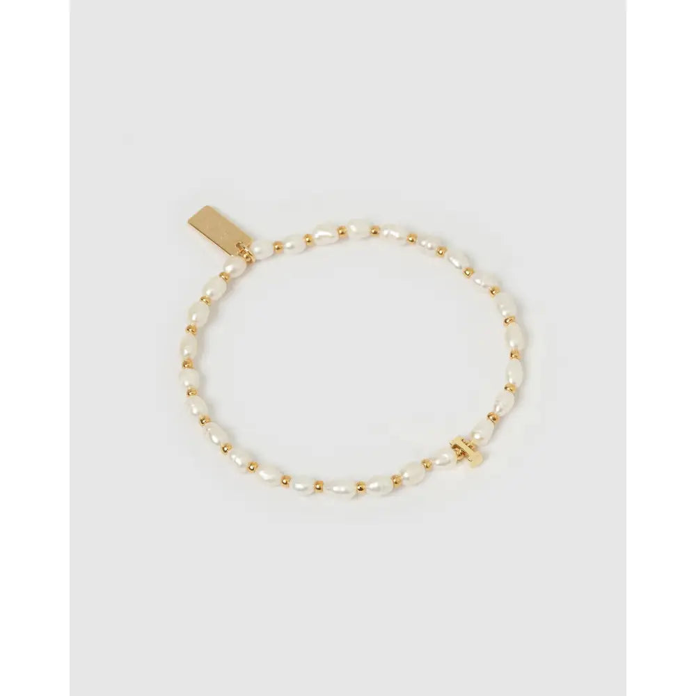 Initial Pearl Gold Bracelet - I - Bracelets