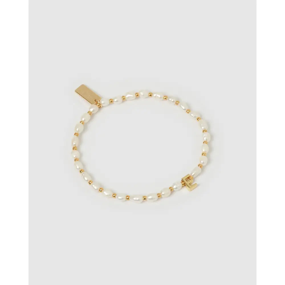 Initial Pearl Gold Bracelet - E - Bracelets