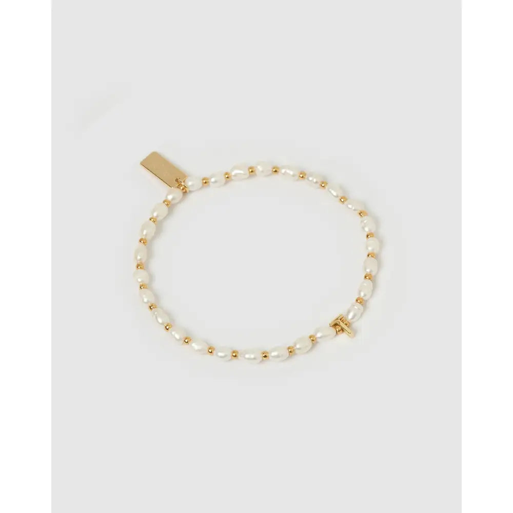 Initial Pearl Gold Bracelet - T - Bracelets