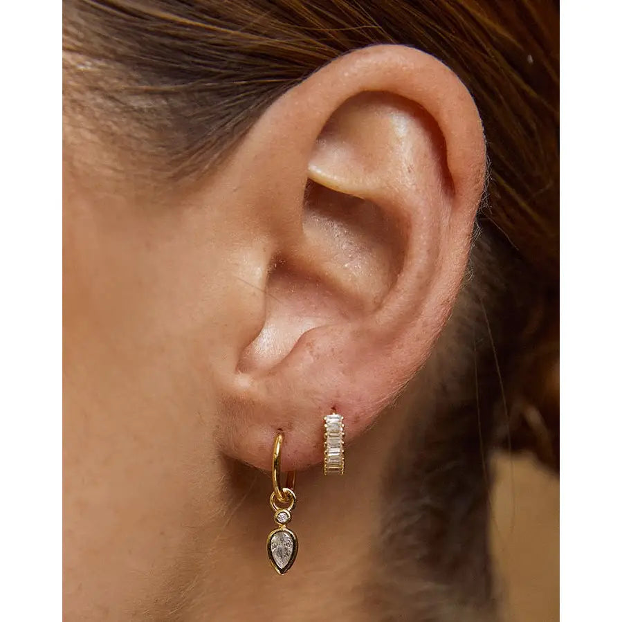 Khloe Emerald Stone Gold Huggie Earrings - Earrings