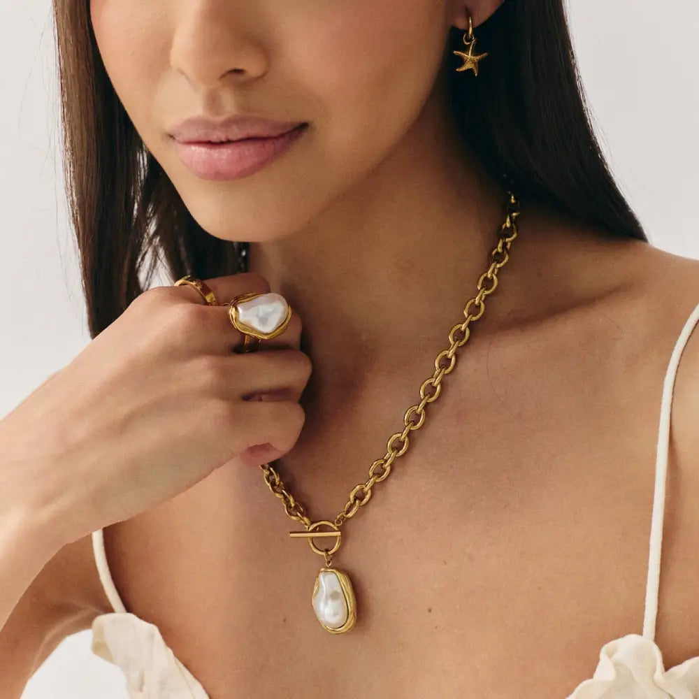 Laurel Pearl TBar Necklace - Necklaces