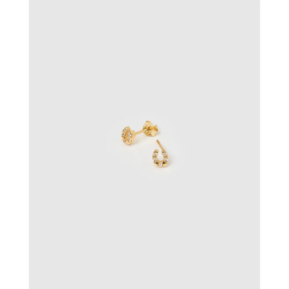 Lucky Horseshoe Gold Stud Earrings - Earrings