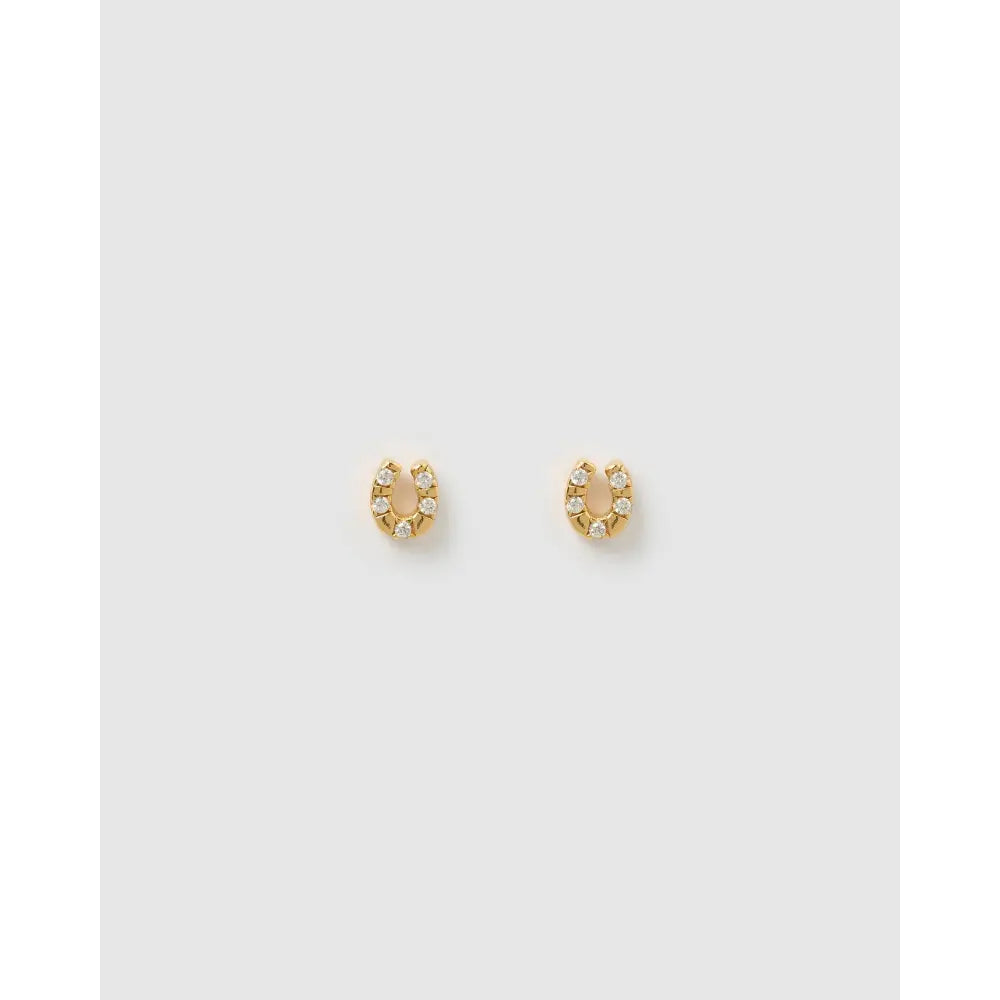 Lucky Horseshoe Gold Stud Earrings - Earrings
