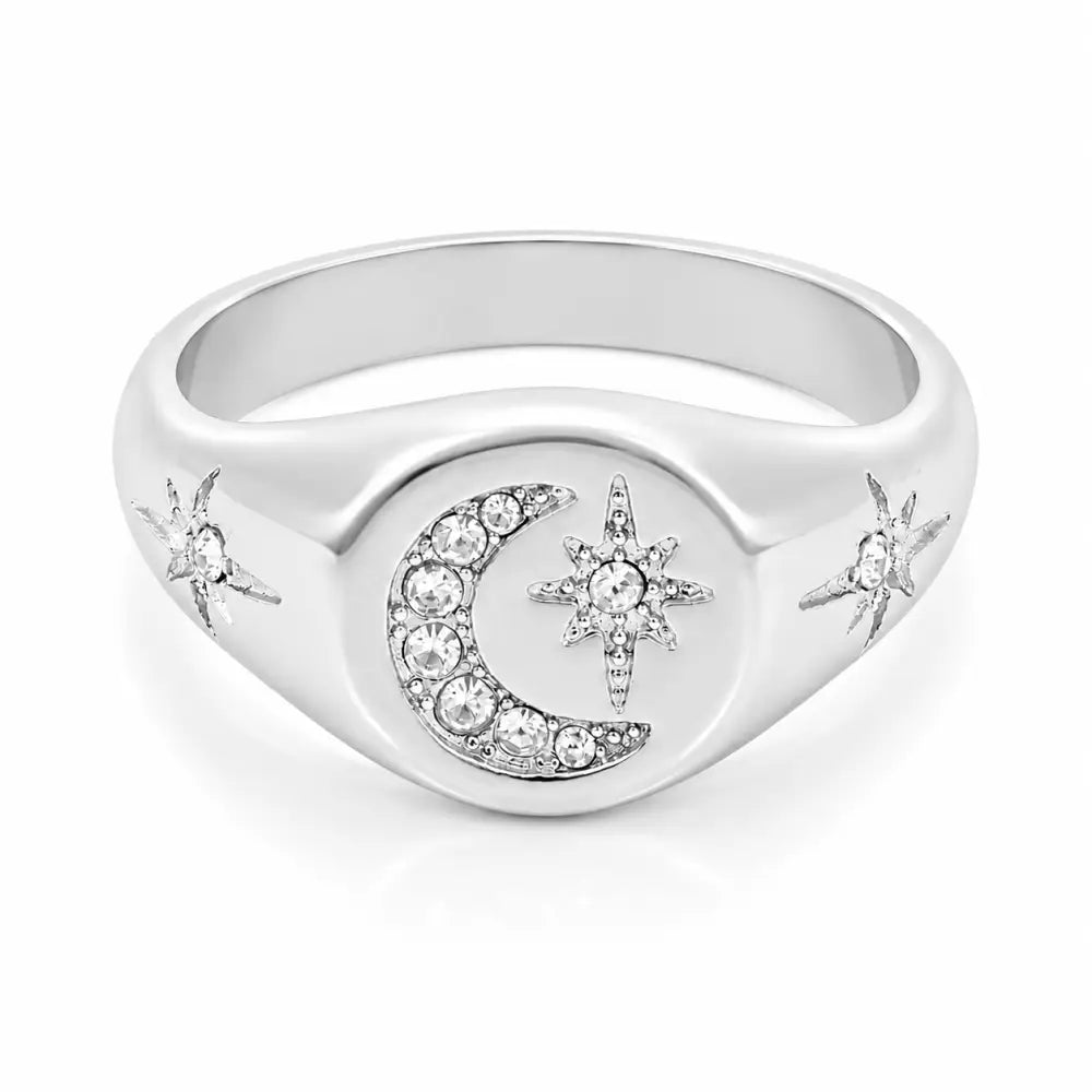 Luna Moon Signet Ring - Silver / 4 - Rings