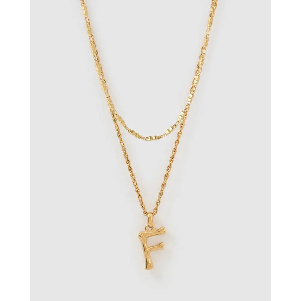 Luxe Letter Necklace Stack - F - Necklaces