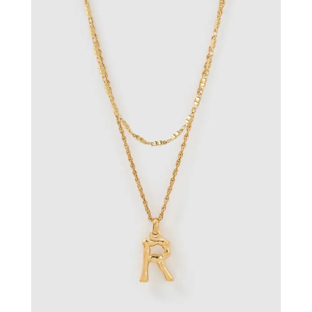 Luxe Letter Necklace Stack - R - Necklaces