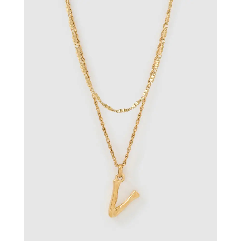 Luxe Letter Necklace Stack - V - Necklaces