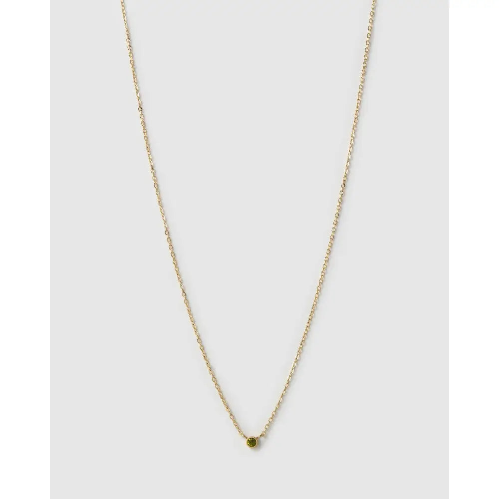 Mini Birthstone Gold Necklace - Gold / August - Peridot - Necklaces