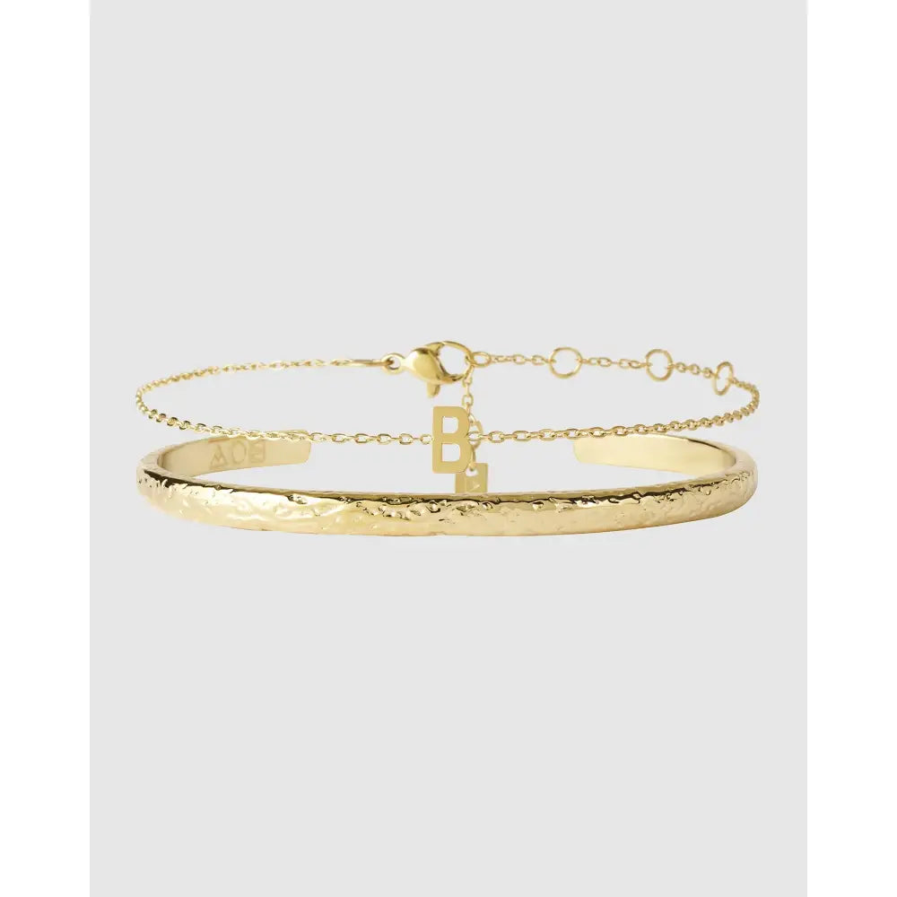 Mini Initial Bracelet Stack - B / Gold - Bracelets
