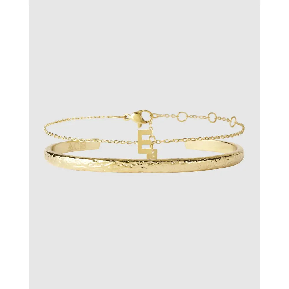 Mini Initial Bracelet Stack - E / Gold - Bracelets