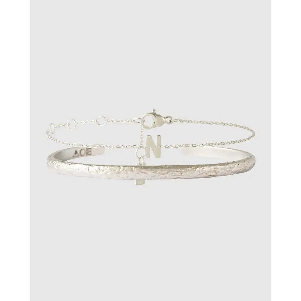 Mini Initial Bracelet Stack - N / Silver - Bracelets