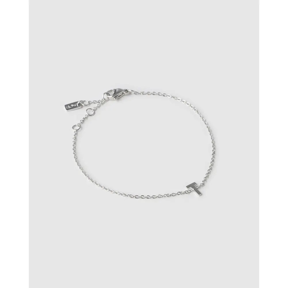 Mini Initial Bracelet - Silver / T - Bracelets