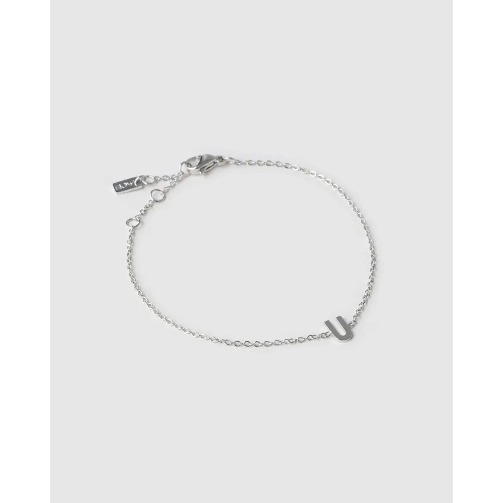 Mini Initial Bracelet - Silver / U - Bracelets