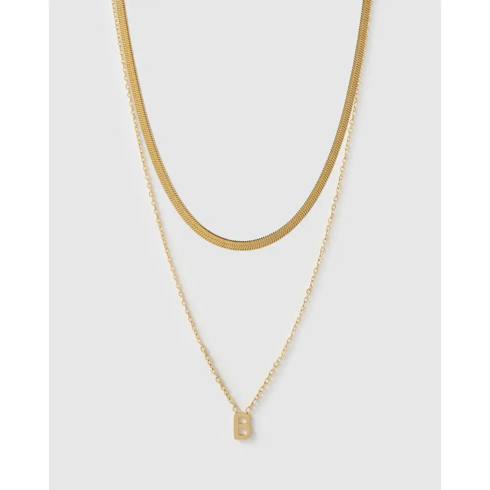 Mini Initial Necklace Stack - Gold / B - Necklaces