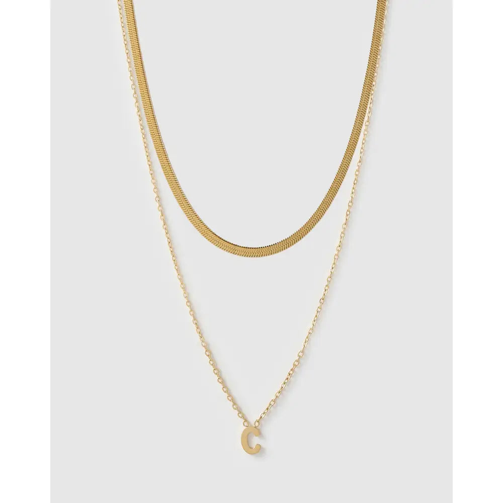 Mini Initial Necklace Stack - Gold / C - Necklaces