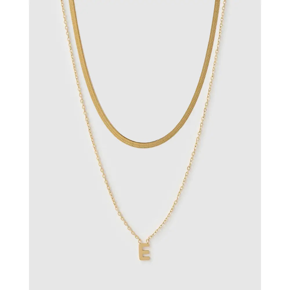 Mini Initial Necklace Stack - Gold / E - Necklaces