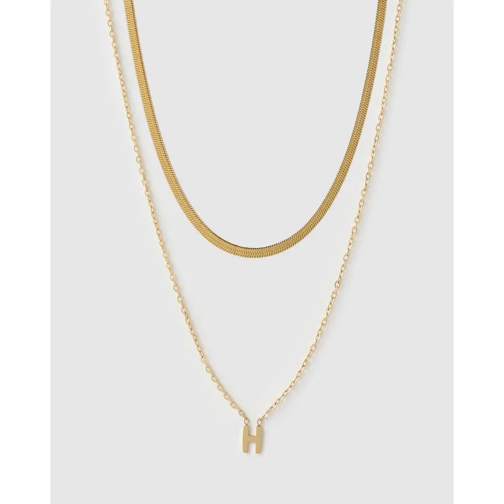 Mini Initial Necklace Stack - Gold / H - Necklaces
